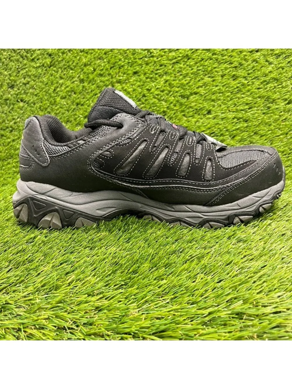 Skechers Cankton Mens Size 9.5E Black Gray Steel Toe Lace Up Safety Work Shoes